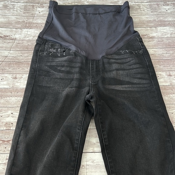 Pinkblush Faded Black Distressed Raw Hem Full Panel Maternity Jeans - Picture 5 of 10